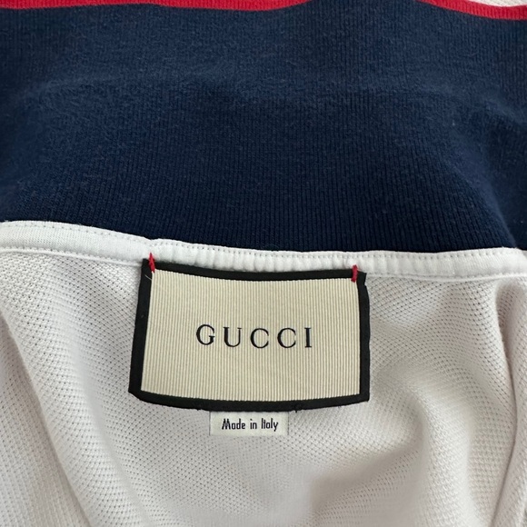 Gucci Men White Polo Shirt with Navy Collar and Striped Trim XL - Picture 12 of 16